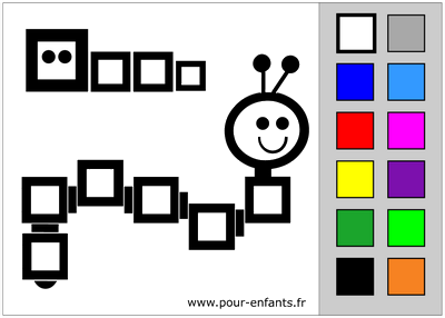 Coloriage en ligne. Chenille et ver. Coloriage tactile maternelle. Coloriage facile de chenille.