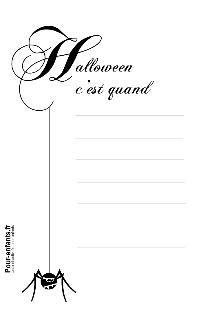Halloween c'est quand dessin à imprimer avec texte d'Halloween