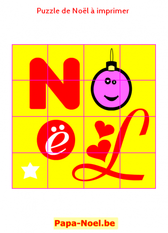 Puzzle de Noël à imprimer. Pour enfant de grande section (gs). Imprimer le mot NOEL.