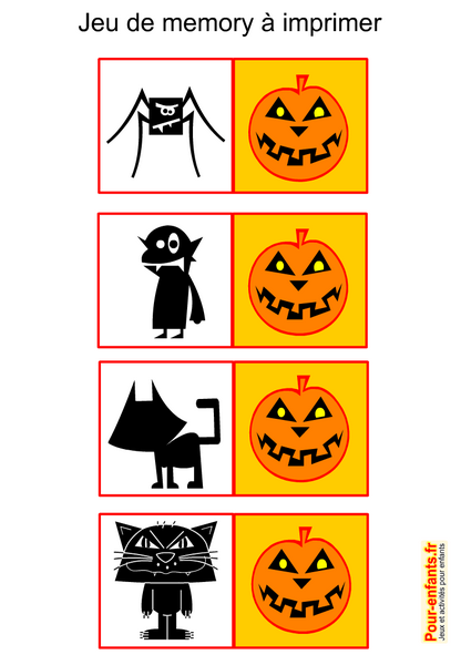 Jeu de memory à imprimer Halloween pour enfants gratuit