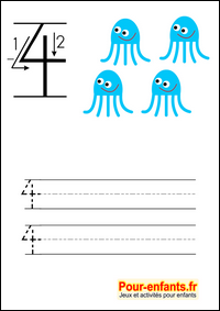 Ecrire les chiffres en maternelle Apprendre écriture chiffre 4 un