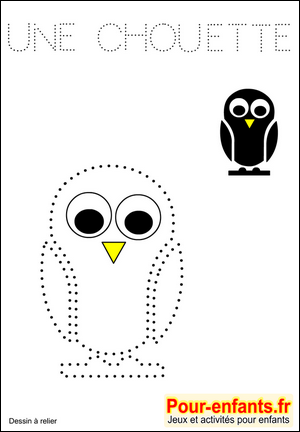 Dessin &agrave; relier de chouette pour maternelles. 
