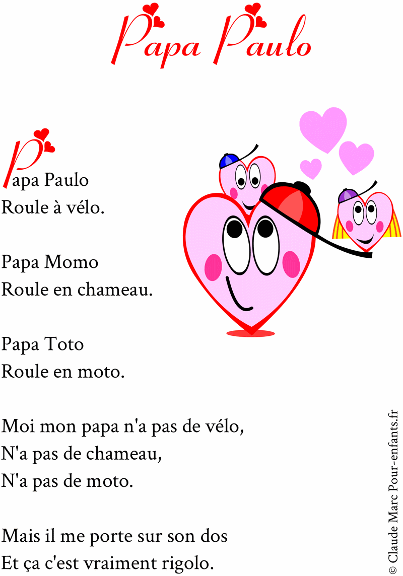 Poème pour papa à imprimer poemes FETE des PAPAS coeurs ...