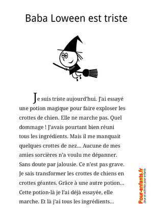 Texte d'Halloween  imprimer pour faire un jeu de lecture