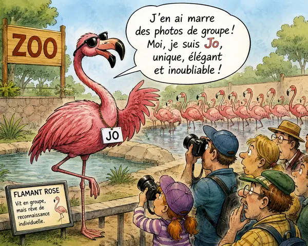 Jo le flamant rose observant les visiteurs du zoo